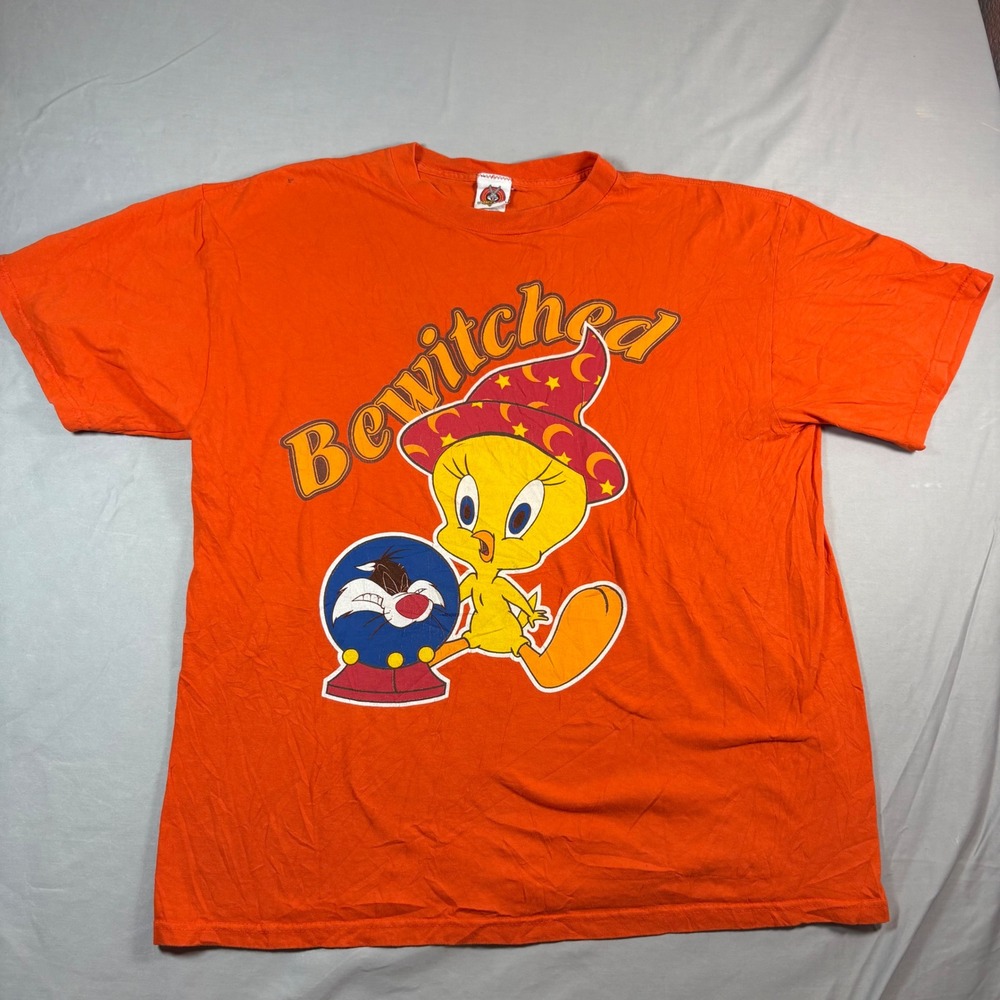 Vintage 2000 Looney Tunes Tweety Bird Bewitched T-Shirt Orange XL Freeze Warner